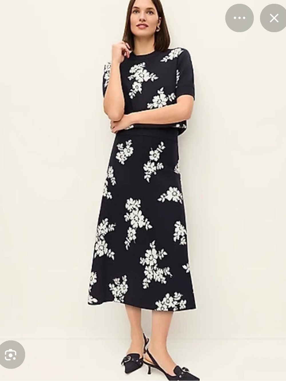 Ann Taylor Floral jacquard Skirt and bomber zip sweater matching set navy sky